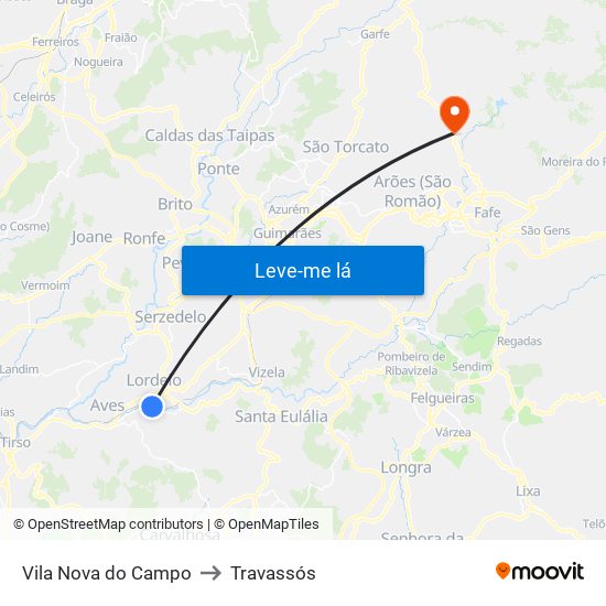 Vila Nova do Campo to Travassós map