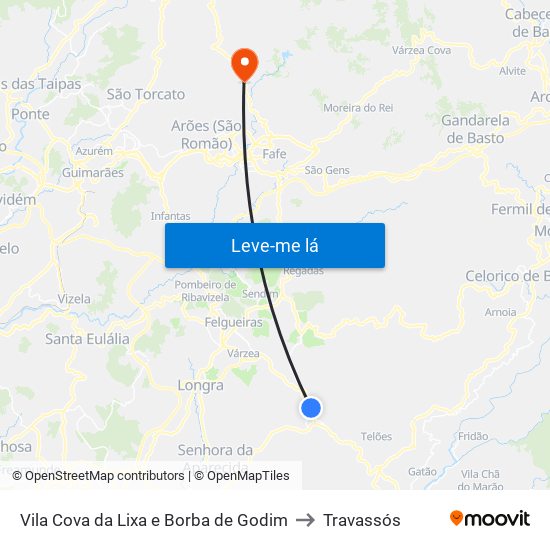 Vila Cova da Lixa e Borba de Godim to Travassós map