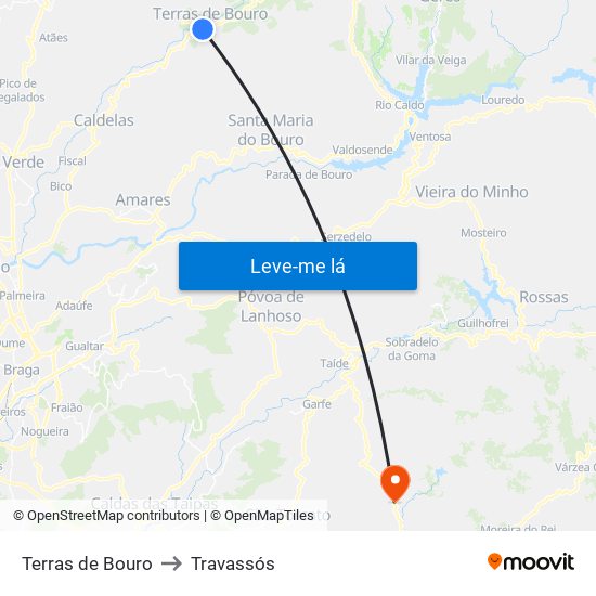 Terras de Bouro to Travassós map