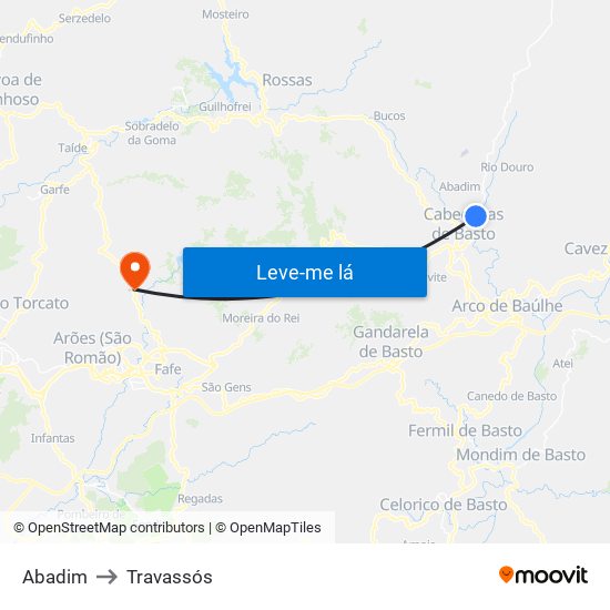 Abadim to Travassós map