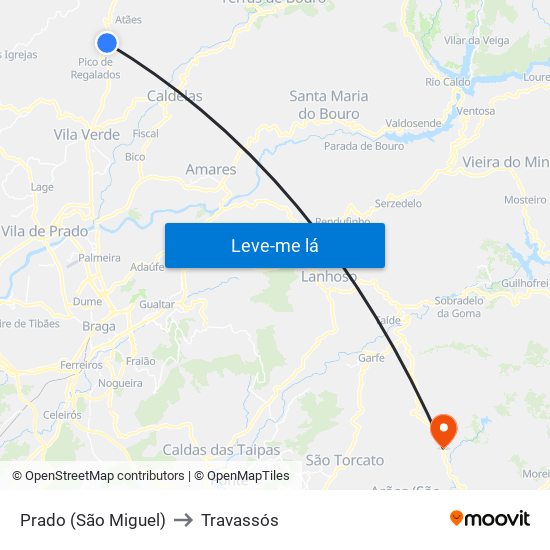 Prado (São Miguel) to Travassós map