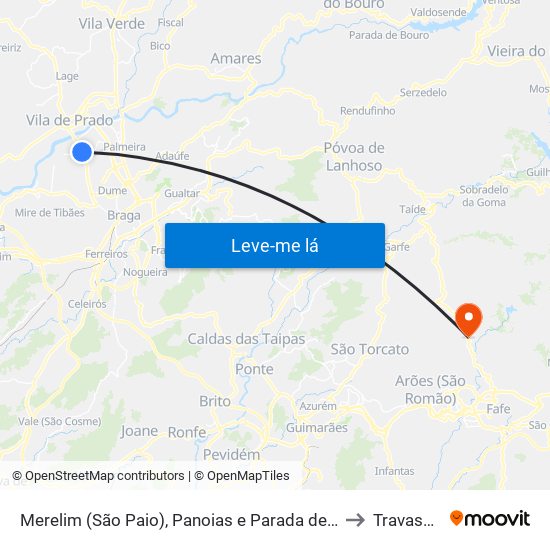 Merelim (São Paio), Panoias e Parada de Tibães to Travassós map