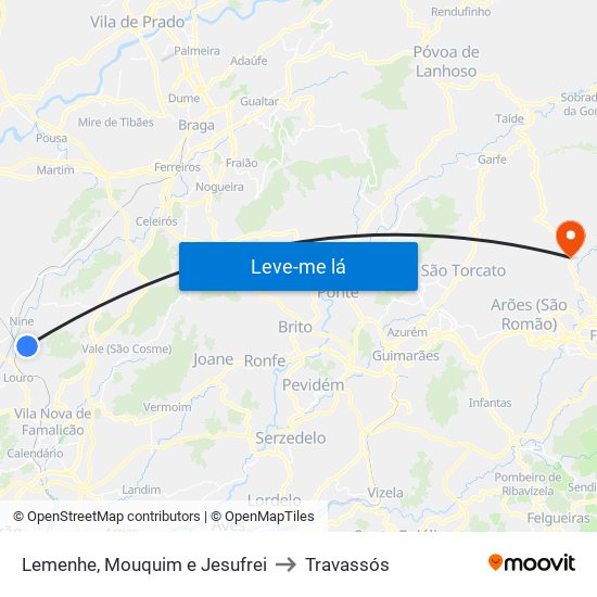 Lemenhe, Mouquim e Jesufrei to Travassós map