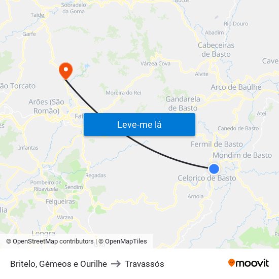 Britelo, Gémeos e Ourilhe to Travassós map