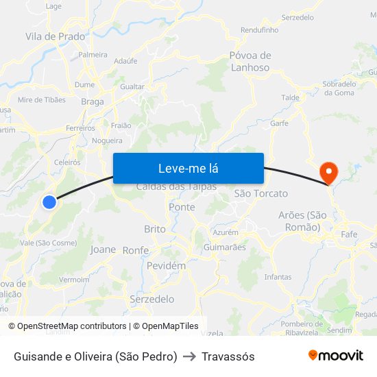 Guisande e Oliveira (São Pedro) to Travassós map