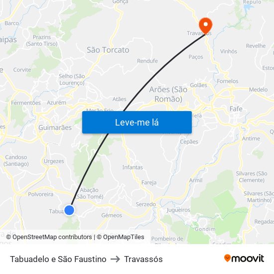 Tabuadelo e São Faustino to Travassós map