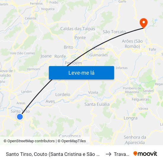 Santo Tirso, Couto (Santa Cristina e São Miguel) e Burgães to Travassós map