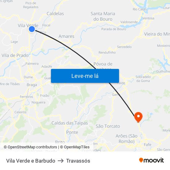 Vila Verde e Barbudo to Travassós map