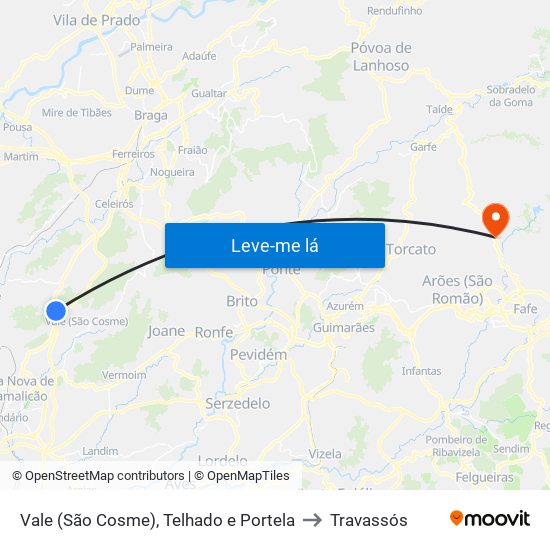 Vale (São Cosme), Telhado e Portela to Travassós map