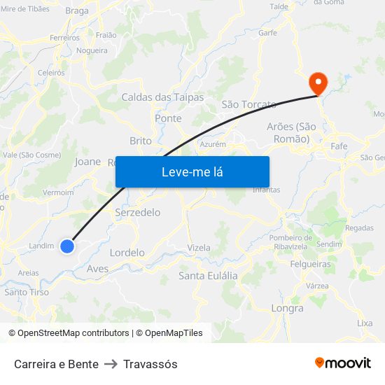 Carreira e Bente to Travassós map