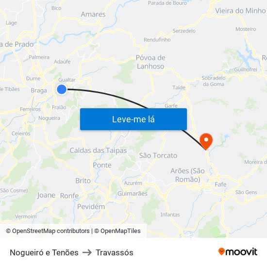 Nogueiró e Tenões to Travassós map