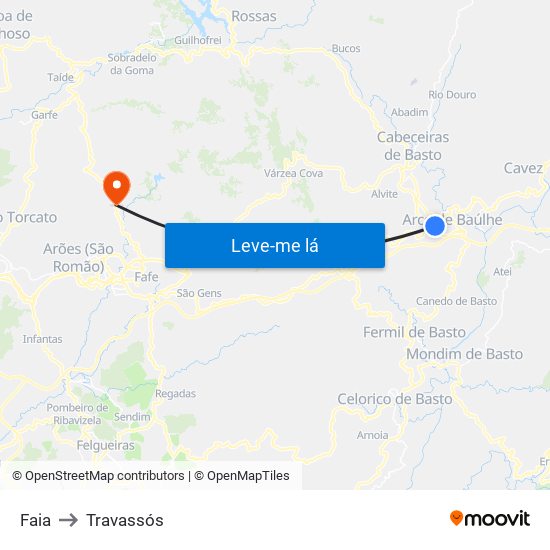 Faia to Travassós map