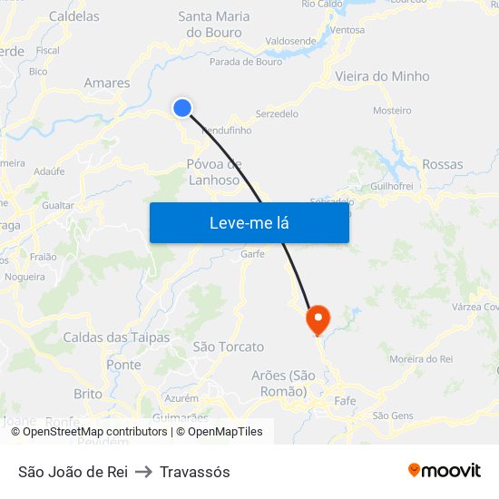 São João de Rei to Travassós map