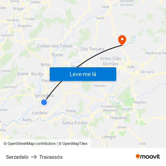 Serzedelo to Travassós map