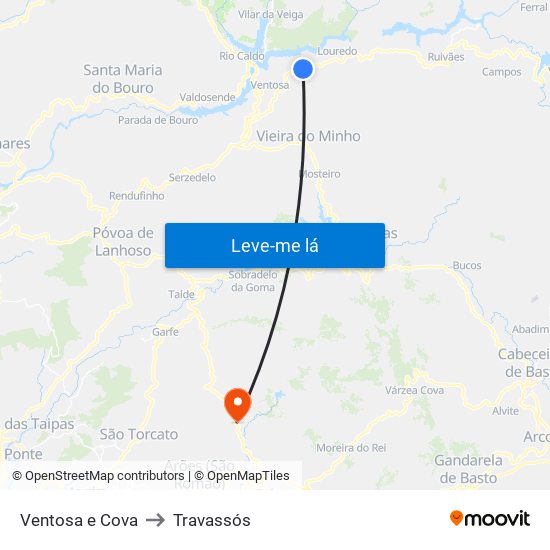 Ventosa e Cova to Travassós map