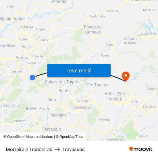Morreira e Trandeiras to Travassós map