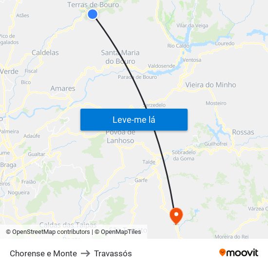 Chorense e Monte to Travassós map