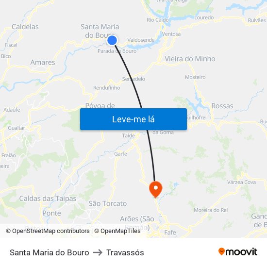 Santa Maria do Bouro to Travassós map