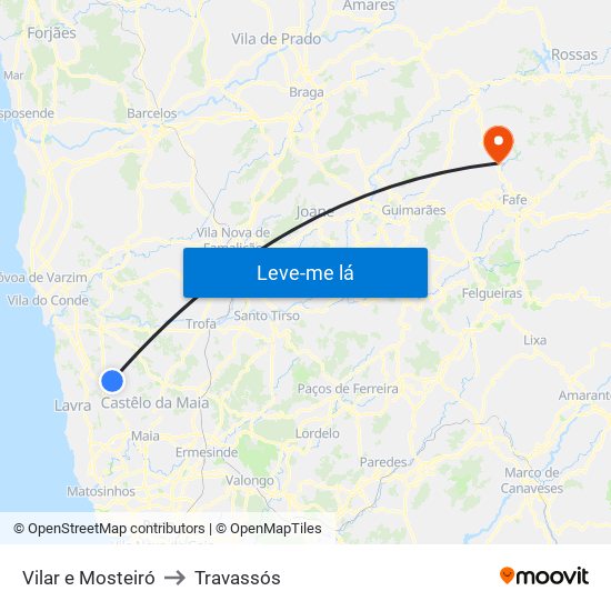 Vilar e Mosteiró to Travassós map