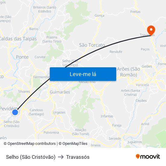 Selho (São Cristóvão) to Travassós map