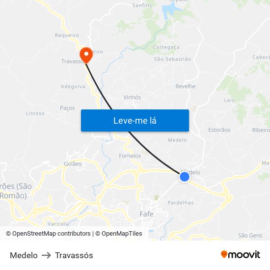 Medelo to Travassós map