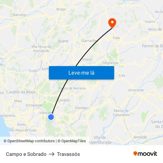 Campo e Sobrado to Travassós map