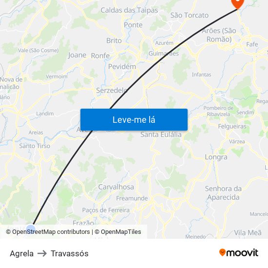 Agrela to Travassós map