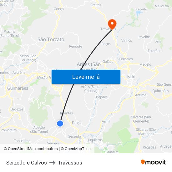 Serzedo e Calvos to Travassós map