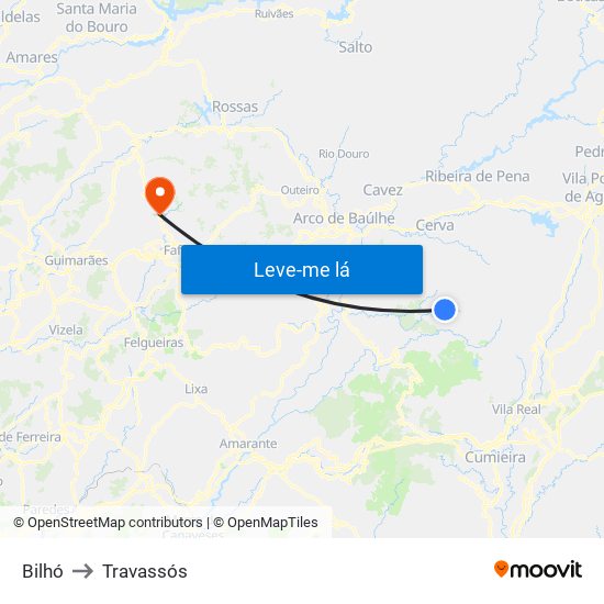 Bilhó to Travassós map