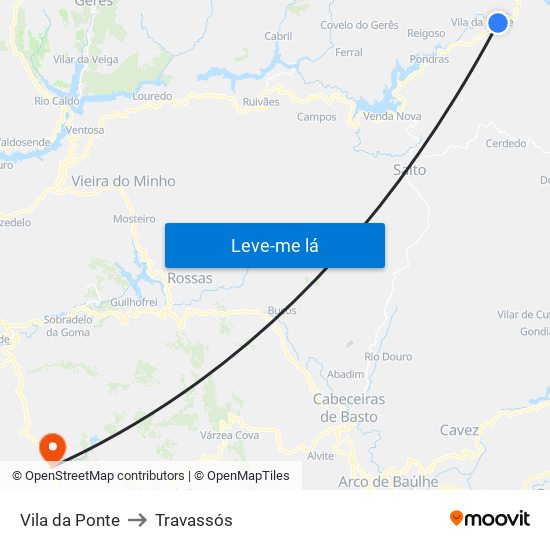 Vila da Ponte to Travassós map