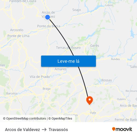 Arcos de Valdevez to Travassós map