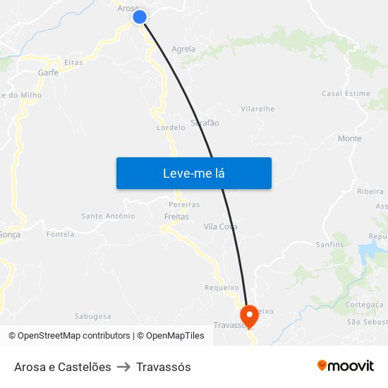 Arosa e Castelões to Travassós map