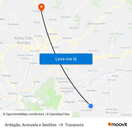 Ardegão, Arnozela e Seidões to Travassós map