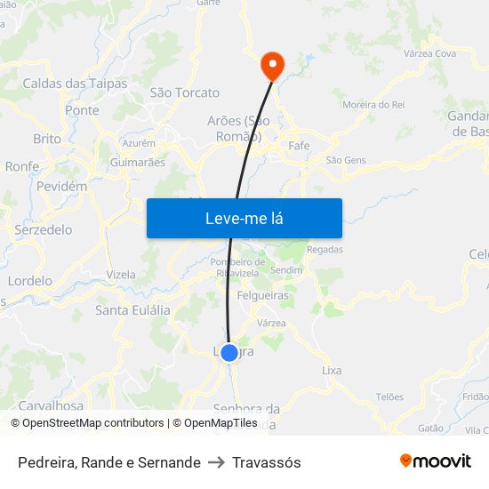 Pedreira, Rande e Sernande to Travassós map