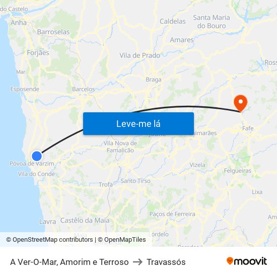 A Ver-O-Mar, Amorim e Terroso to Travassós map