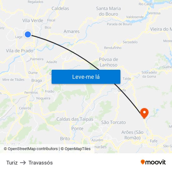 Turiz to Travassós map