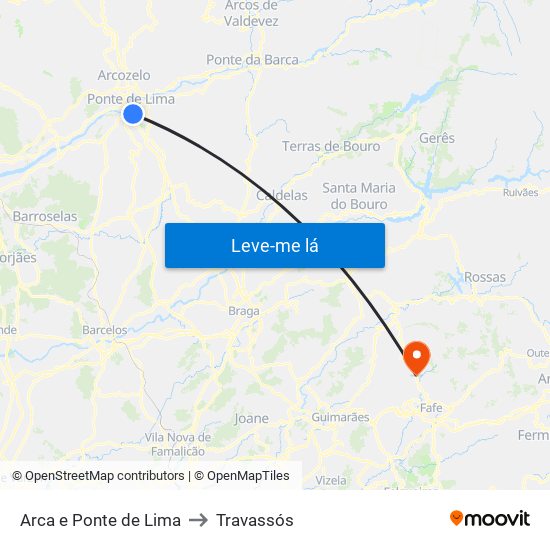 Arca e Ponte de Lima to Travassós map