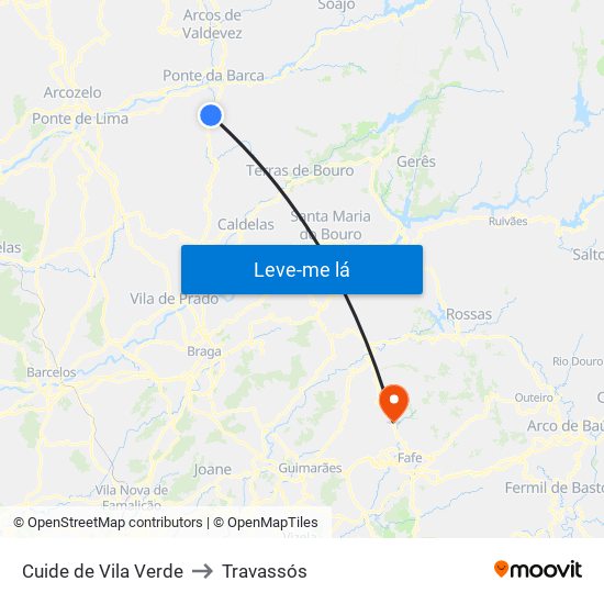 Cuide de Vila Verde to Travassós map