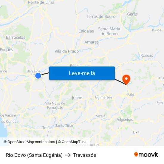 Rio Covo (Santa Eugénia) to Travassós map