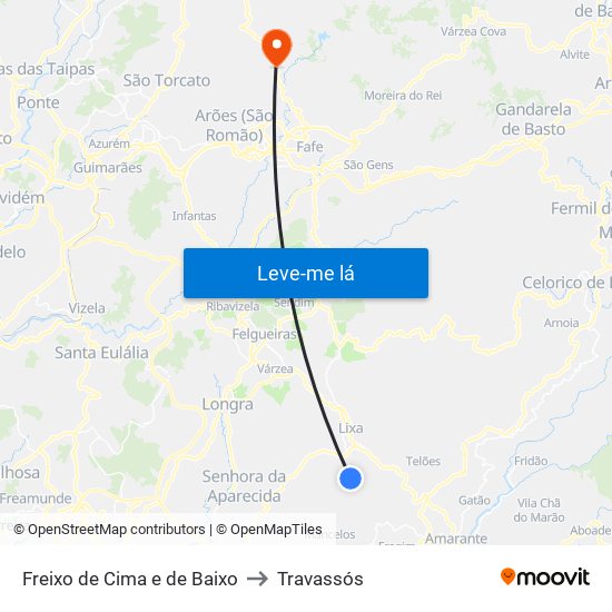 Freixo de Cima e de Baixo to Travassós map