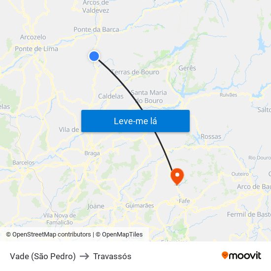 Vade (São Pedro) to Travassós map