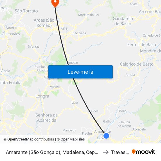 Amarante (São Gonçalo), Madalena, Cepelos e Gatão to Travassós map