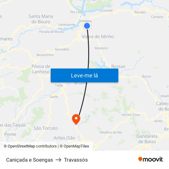 Caniçada e Soengas to Travassós map