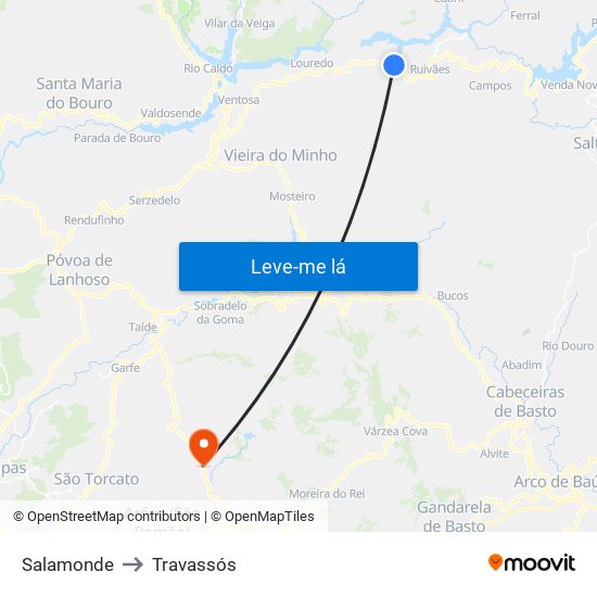 Salamonde to Travassós map