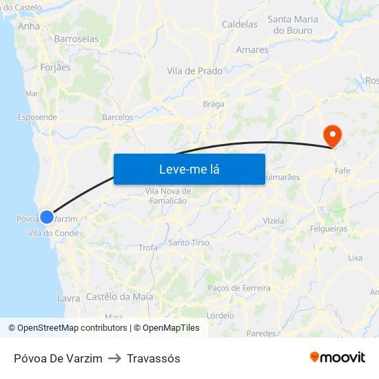 Póvoa De Varzim to Travassós map
