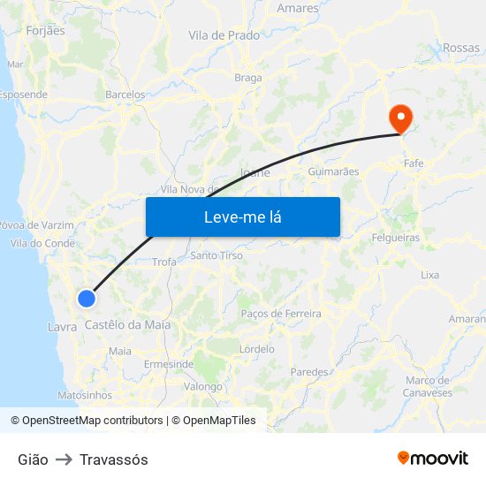 Gião to Travassós map