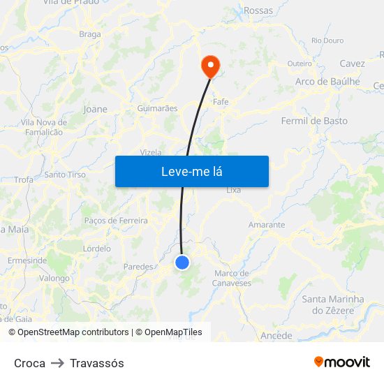 Croca to Travassós map