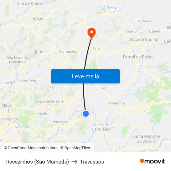 Recezinhos (São Mamede) to Travassós map