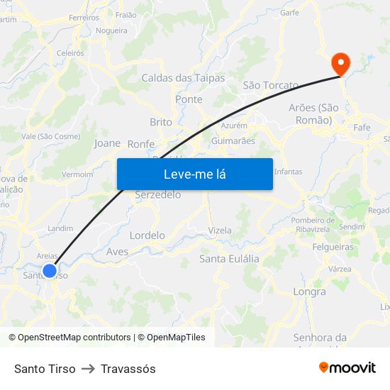 Santo Tirso to Travassós map