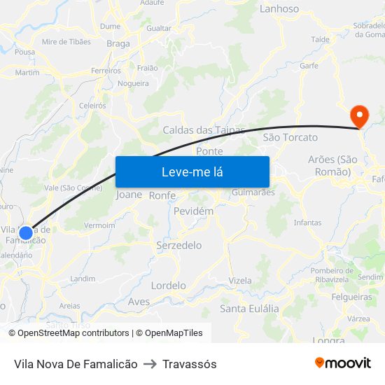Vila Nova De Famalicão to Travassós map